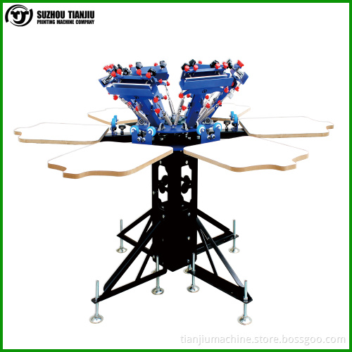 Six colors manual double rotary t shirts screen printing machine